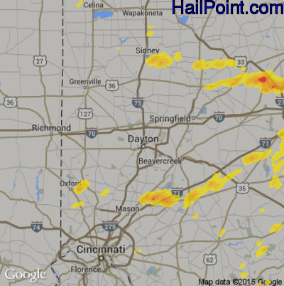 Hail Map for Dayton, OH Region on September 1, 2019