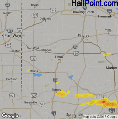 Hail Map for Lima, OH Region on September 1, 2019