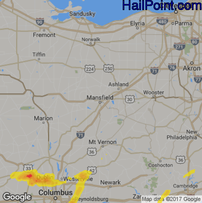 Hail Map for Mansfield, OH Region on September 1, 2019