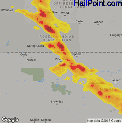 Hail Map for Valentine, NE Region on September 2, 2019