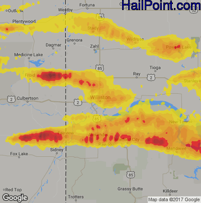 Hail Map for Williston, ND Region on September 2, 2019