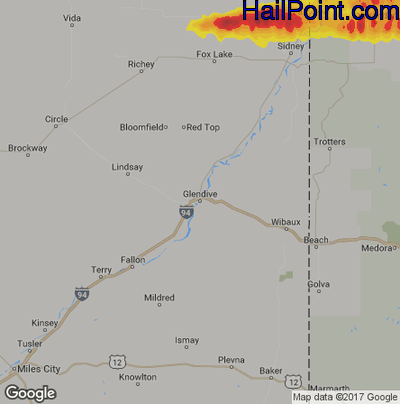 Hail Map for Glendive, MT Region on September 2, 2019
