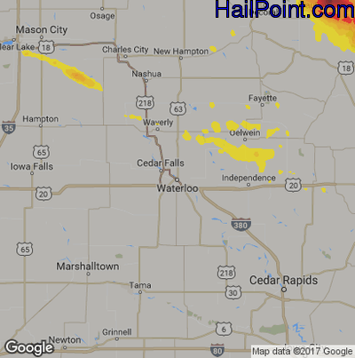 Hail Map for Waterloo, IA Region on September 2, 2019