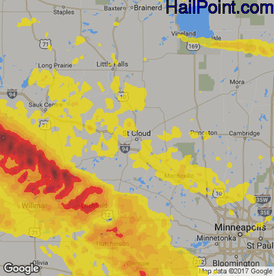 Hail Map for St Cloud, MN Region on September 3, 2019