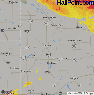 Hail Map for Marshall, MN Region on September 3, 2019