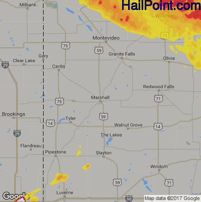 Hail Map for Marshall, SD Region on September 3, 2019 