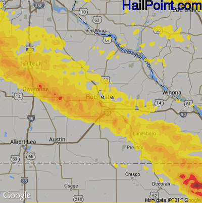 Hail Map for Rochester, MN Region on September 3, 2019