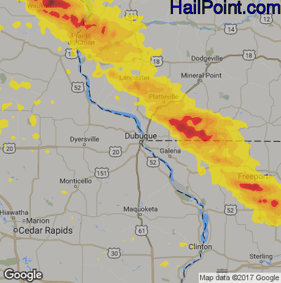 Hail Map for Dubuque, IA Region on September 3, 2019