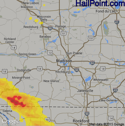 Hail Map for Madison, WI Region on September 3, 2019