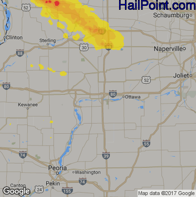 Hail Map for Peru, IL Region on September 3, 2019