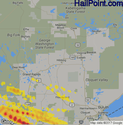 Hail Map for Hibbing, MN Region on September 5, 2019