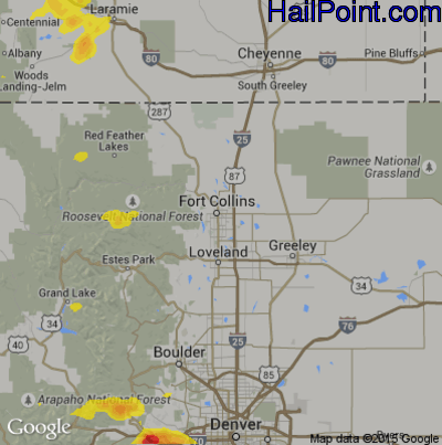 Hail Map for Fort Collins, CO Region on September 6, 2019