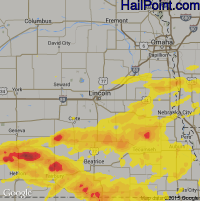 Hail Map for Lincoln, NE Region on September 8, 2019