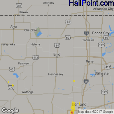Hail Map for Enid, OK Region on September 8, 2019 