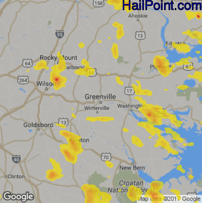 Hail Map for Greenville, NC Region on September 8, 2019