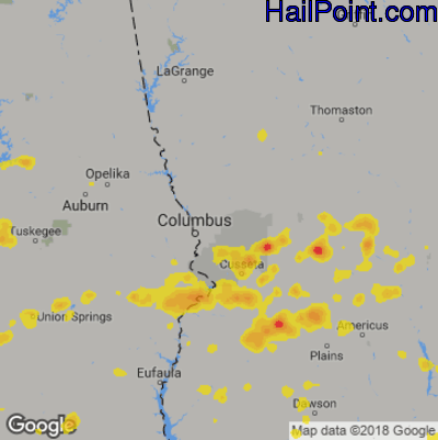 Hail Map for Columbus, GA Region on September 9, 2019