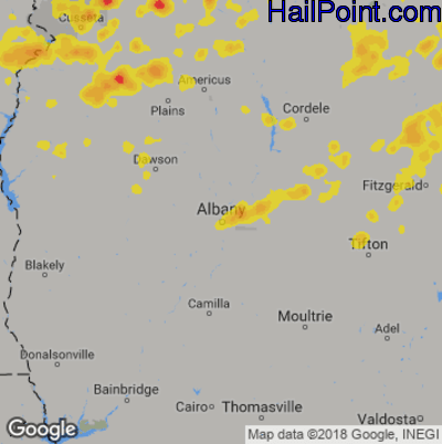 Hail Map for Albany, GA Region on September 9, 2019