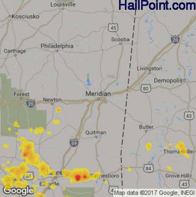 Hail Map for Meridan, MS Region on September 9, 2019
