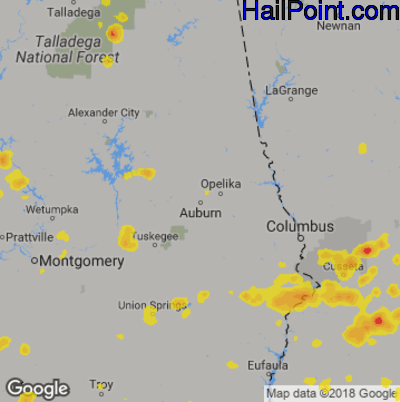 Hail Map for Auburn, AL Region on September 9, 2019
