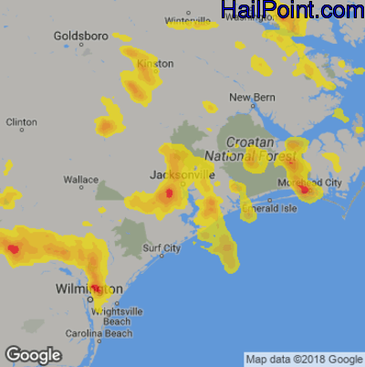 Hail Map for Jacksonville, NC Region on September 9, 2019