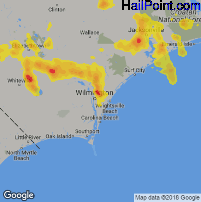 Hail Map for Wilmington, NC Region on September 9, 2019