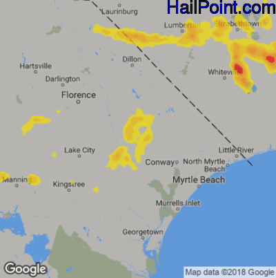 Hail Map for Myrtle Beach, SC Region on September 9, 2019