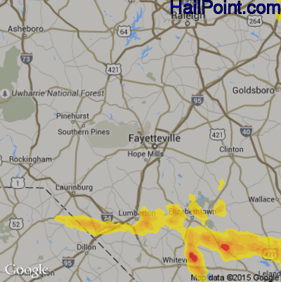Hail Map for Fayetteville, NC Region on September 9, 2019 