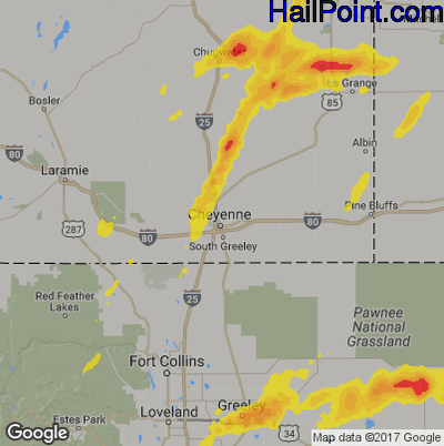Hail Map for Cheyenne, WY Region on September 10, 2019