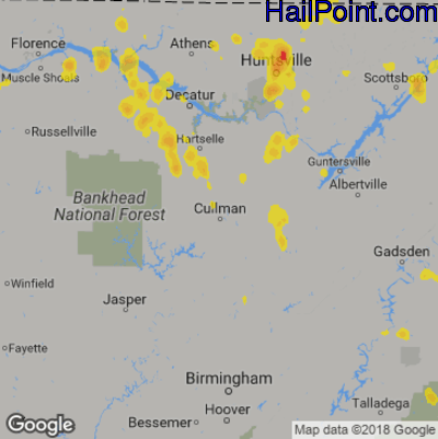 Hail Map for Cullman, AL Region on September 10, 2019 