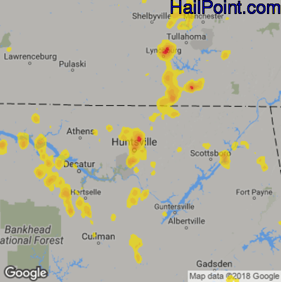 Hail Map for Huntsville, AL Region on September 10, 2019
