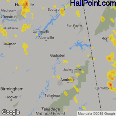 Hail Map for Gadsen, AL Region on September 10, 2019