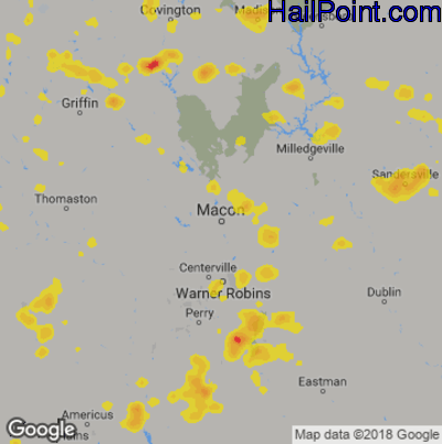 Hail Map for Macon, GA Region on September 10, 2019
