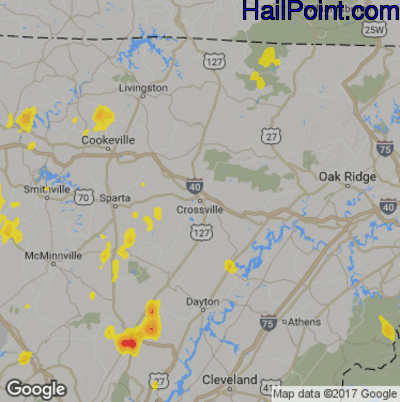 Hail Map for Crossville, TN Region on September 10, 2019