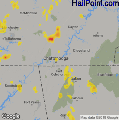 Hail Map for Chattanooga, TN Region on September 10, 2019