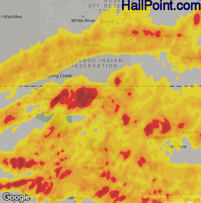 Hail Map for Valentine, NE Region on September 10, 2019