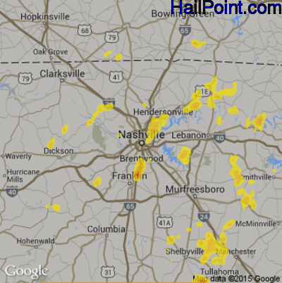 Hail Map for Nashville, TN Region on September 10, 2019