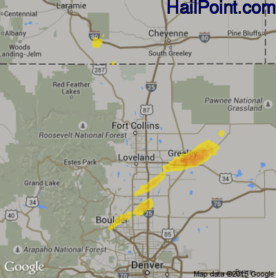 Hail Map for Fort Collins, CO Region on September 10, 2019