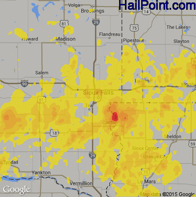 Hail Map for Sioux Falls, SD Region on September 11, 2019
