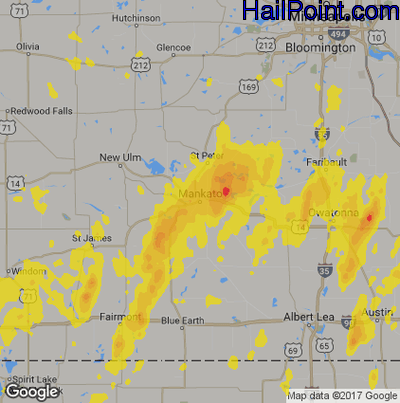 Hail Map for Mankato, MN Region on September 11, 2019