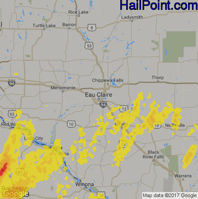 Hail Map for Eau Claire, WI Region on September 11, 2019
