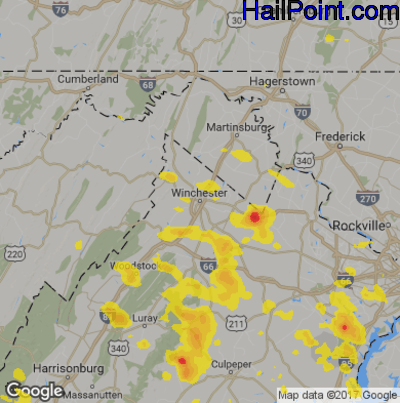 Hail Map for Winchester, VA Region on September 11, 2019