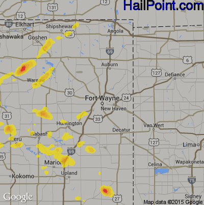Hail Map for Fort Wayne, IN Region on September 12, 2019