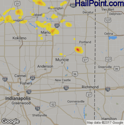 Hail Map for Muncie, IN Region on September 12, 2019