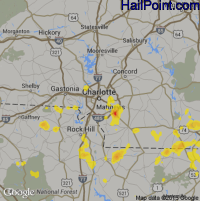 Hail Map for Charlotte, NC Region on September 13, 2019