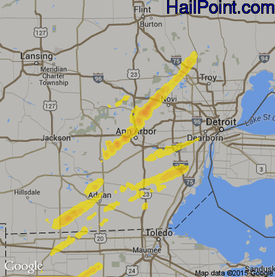 Hail Map for Ann Arbor, MI Region on September 13, 2019