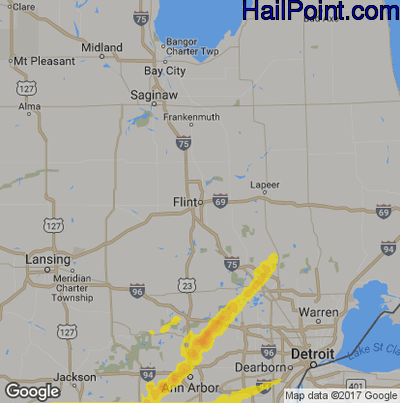 Hail Map for Flint, MI Region on September 13, 2019