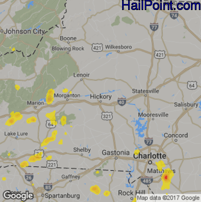Hail Map for Hickory, NC Region on September 13, 2019