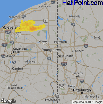 Hail Map for Youngstown, OH Region on September 14, 2019