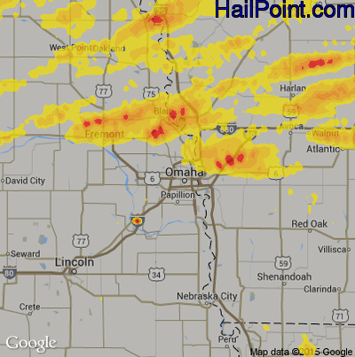 Hail Map for Omaha, NE Region on September 14, 2019