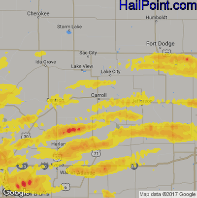 Hail Map for Carroll, IA Region on September 14, 2019